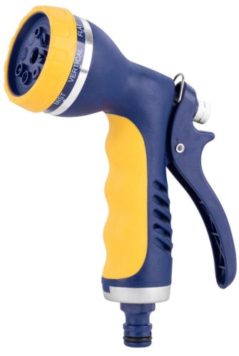 Kerti locsolópisztoly, Strend Pro Garden, kék/sárga, 8 funkciós, állítható vízáram, műanyag