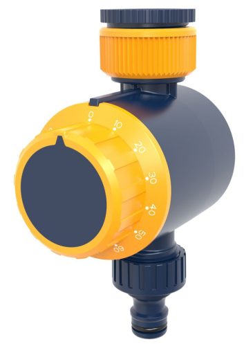 Mechanikus locsolóidőzítő, Strend Pro Garden, kék/sárga, mechanikus, 1 kimenet, 1-120 perc időzítés, 3/4" és 1" menethez, 1/2" gyorscsatlakozó, maximum 6 bar
