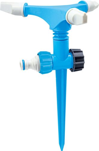 Kerti locsolófej, Aquacraft 260160, kék, forgó 360°, 3 karos, tüskés, körkörös öntözés, gyepbe szúrható rögzítéssel, maximum 100 m2 öntözési terület