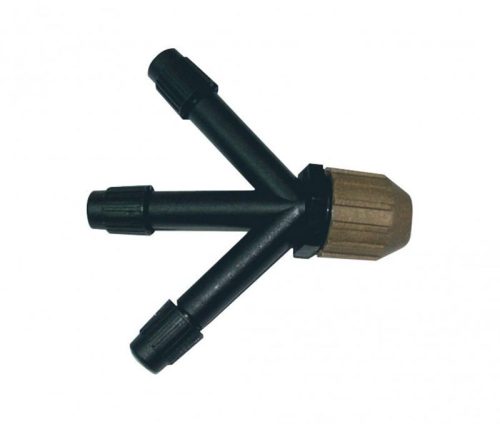 Permetező szórófej, Dimartino 8804C 3W, fekete/barna, háromkimenetes, Y alakú, állítható fúvókák, menetes csatlakozás, vegyszerálló műanyag