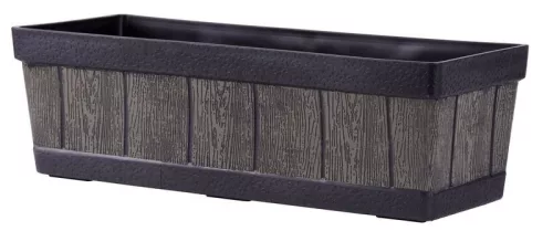 Műanyag virágláda, Strend Pro Garden Woodeff, barna, 47 x 15 cm, magasság: 17 cm, faerezetes mintázat, 9 l, fahatású