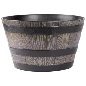   Műanyag virágcserép, Strend Pro Garden Woodeff, barna, átmérő: 39 cm, magasság: 23 cm, hordó formájú, 18,5 l, fahatású, kerek