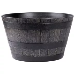   Műanyag virágcserép, Strend Pro Garden Woodeff, barna, átmérő: 39 cm, magasság: 23 cm, hordó formájú, 18,5 l, fahatású, kerek
