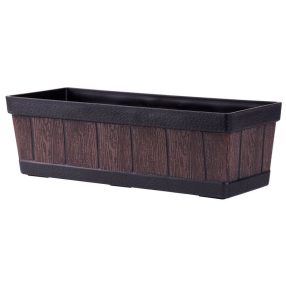   Műanyag virágláda, Strend Pro Garden Woodeff, sötétbarna, 47 x 15 cm, magasság: 17 cm, faerezetes mintázat, 9 l, fahatású