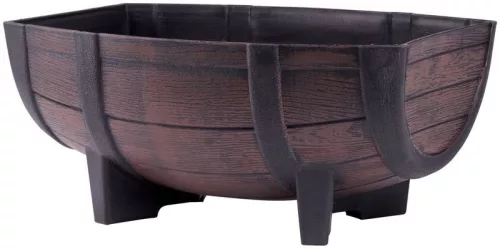 Műanyag virágláda, Strend Pro Garden Woodeff, sötétbarna, 41 x 29 cm, magasság: 19 cm, hordó formájú, 11 l, fahatású