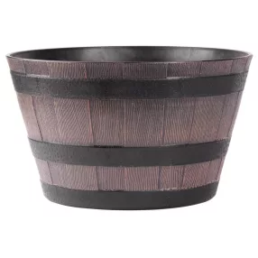   Műanyag virágcserép, Strend Pro Garden Woodeff, sötétbarna, átmérő: 39 cm, magasság: 23 cm, hordó formájú, 18,5 l, fahatású, kerek