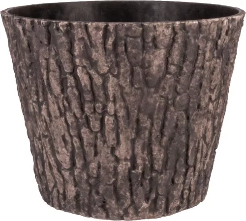 Műanyag virágcserép, Strend Pro Garden Woodeff, barna, átmérő: 37,5 cm, magasság: 30 cm, fatörzs formájú, fahatású, kerek