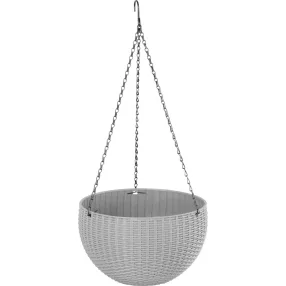   Függő virágcserép, Strend Pro Garden Modern, sötétszürke, átmérő: 26 cm, magasság: 16 cm, lánccal és akasztóval, rattan hatású, kerek