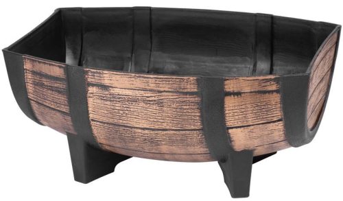 Műanyag virágláda, Strend Pro Garden Woodeff, világosbarna, 41,5 x 29 cm, magasság: 19 cm, hordó formájú, 11 l, fahatású