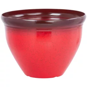   Műanyag virágcserép, Strend Pro Garden, piros, átmérő: 38 cm, magasság: 28,5 cm, 15 l, mázas hatású, kerek