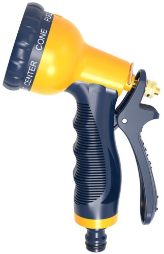 Kerti locsolópisztoly, Strend Pro Garden, kék/sárga, 7 funkciós, állítható vízáram, műanyag