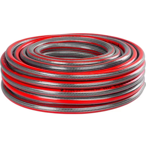 Kerti locsolótömlő, Strend Pro Garden Silver Pro, piros/ezüst, 1/2",  15 m, 35 bar, csavarodásgátló, 5 rétegű PVC, -5°C és +65°C között hőálló