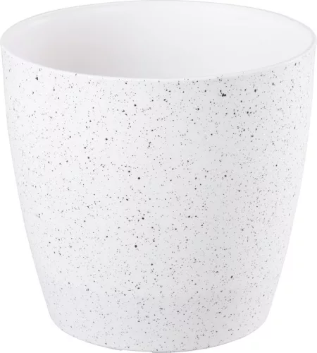 Műanyag virágcserép, Strend Pro Garden Stone, fehér, átmérő: 28 cm, magasság: 26 cm, pöttyökkel, betéttel, 11 l, kőhatású, kerek