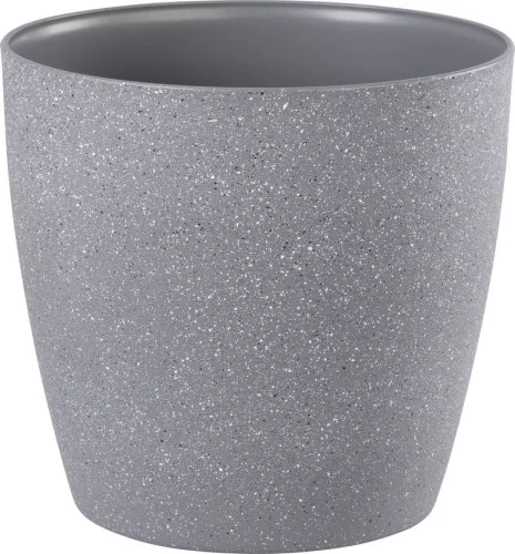 Műanyag virágcserép, Strend Pro Garden Stone, szürke, átmérő: 28 cm, magasság: 26 cm, pöttyökkel, betéttel, 11 l, kőhatású, kerek