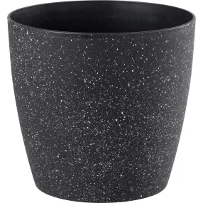   Műanyag virágcserép, Strend Pro Garden Stone, fekete, átmérő: 28 cm, magasság: 26 cm, pöttyökkel, betéttel, 11 l, kőhatású, kerek