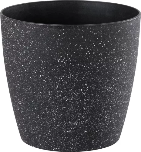 Műanyag virágcserép, Strend Pro Garden Stone, fekete, átmérő: 28 cm, magasság: 26 cm, pöttyökkel, betéttel, 11 l, kőhatású, kerek