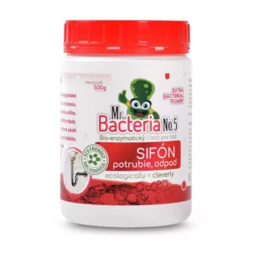   Bioenzimes lefolyótisztító por, Mr.Bacteria No.5, 500 g, lefolyókhoz, szifonokhoz, csővezetékekhez, környezetbarát, semleges illat