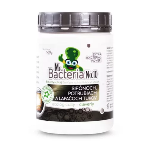 Bioenzimes lefolyótisztító por, Mr.Bacteria No.10, 500 g, baktériumos zsírbontó, szagsemlegesítő, szifonokhoz, csővezetékekhez, zsírfogókhoz