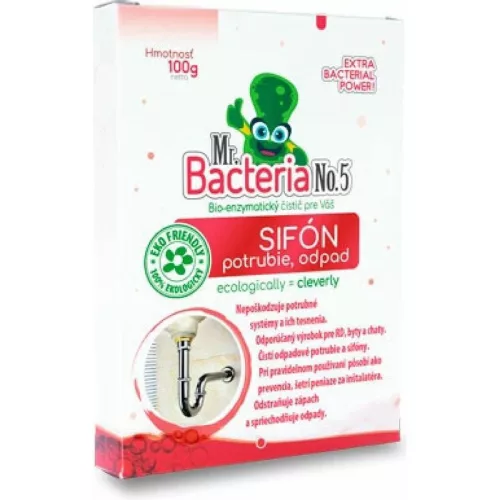 Bioenzimes lefolyótisztító por, Mr.Bacteria No.5, 100 g, lefolyókhoz, szifonokhoz, csővezetékekhez, környezetbarát, semleges illat