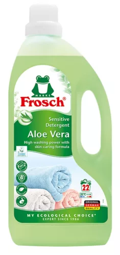 Folyékony mosószer, Frosch Aloe Vera Sensitive, 1500 ml, érzékeny bőrre, bőrgyógyászatilag tesztelt, színezék és tartósítószermentes, fehérítőmentes