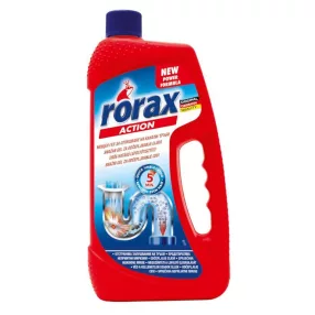   Lefolyótisztító gél, Rorax, 1000 ml, 2 az 1-ben, konyhai és fürdőszobai lefolyókhoz, nagy teljesítményű, kellemetlen szagok ellen