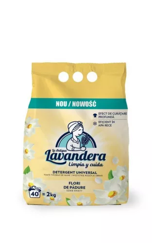 Mosópor, Lavandera, 2000 g, 40 mosás, vadvirág illat, hatékonyan eltávolítja a szennyeződéseket, hidegvizes mosásnál is hatékony