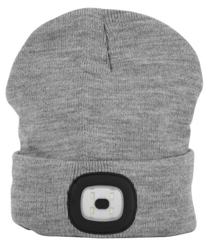 Sapka fejlámpával, Strend Pro Albacore, L méret, szürke, 4x SMD LED, 60 lm, USB-töltés, akkumulátoros, 3 fokozatú fényerő, mosható