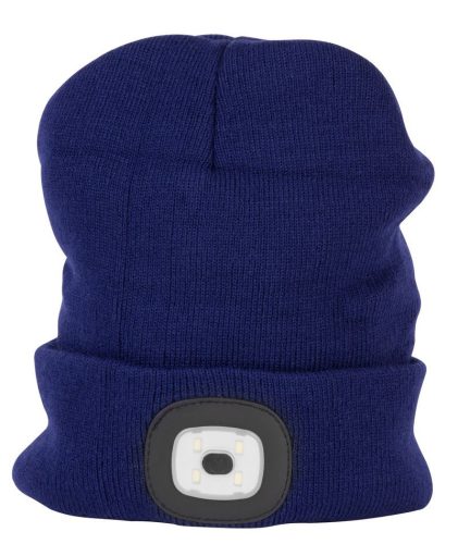 Sapka fejlámpával, Strend Pro Albacore, L méret, kék, 4x SMD LED, 60 lm, USB-töltés, akkumulátoros, 3 fokozatú fényerő, mosható