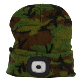   Sapka fejlámpával, Strend Pro Albacore, L méret, terepmintás, 4x SMD LED, 60 lm, USB-töltés, akkumulátoros, 3 fokozatú fényerő, mosható