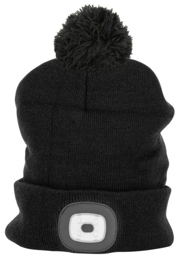 Sapka fejlámpával, Strend Pro Wahoo, L méret, fekete, 4x SMD LED, 60 lm, USB-töltés, akkumulátoros, bojtos