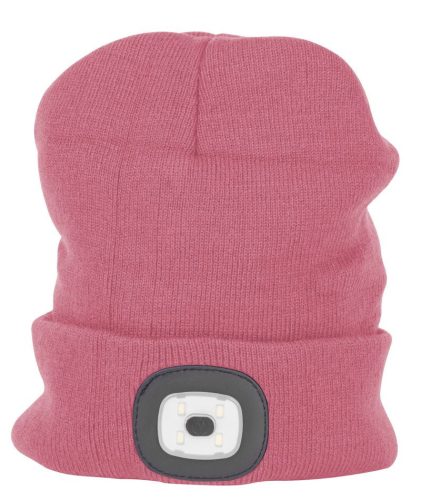 Sapka fejlámpával, Strend Pro Albacore, L méret, rózsaszín, 4x SMD LED, 60 lm, USB-töltés, akkumulátoros, 3 fokozatú fényerő, mosható