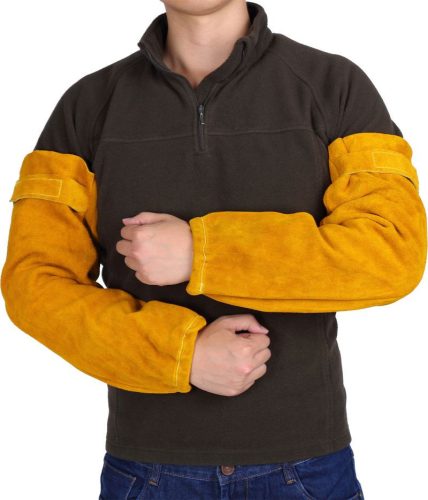 Hegesztő karvédő, Strend Pro Industrial, sárga, 50 cm, 96% marhabőr, tépőzáras, 2. védelmi osztály, 1 pár