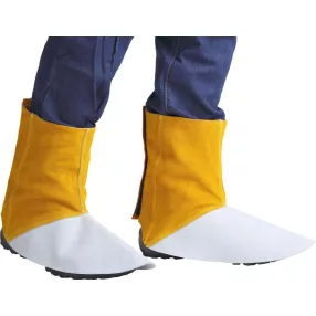  Hegesztő lábszárvédő, Strend Pro Industrial, sárga/fehér, 15 cm, 93% marhabőr, tépőzáras, 2. védelmi osztály, 1 pár (TC3134122)