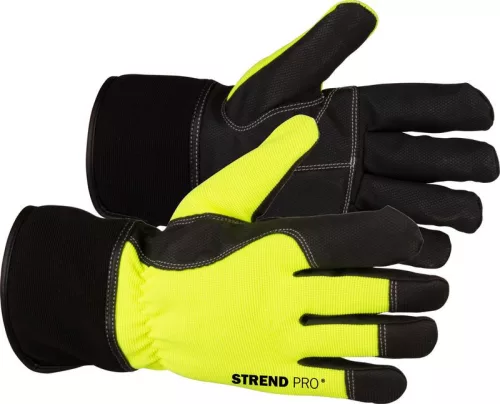 Téli védőkesztyű, Strend Pro Gratus Winter, fekete/sárga, méret: 09/L, bélelt 3M Thinsulate szigetelés, vízálló, megerősített tenyér, EN 388 és EN 511, 1 pár