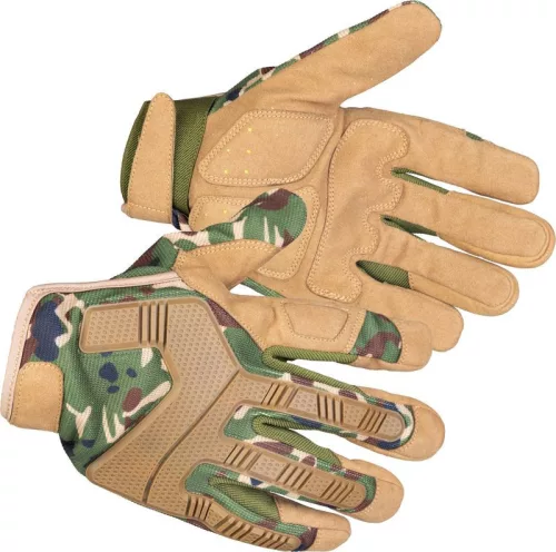 Védőkesztyű, Strend Pro Camo, zöld/barna, méret: 11/XXL, terepmintás, mikroszálas műbőr, poliészter háló, 1 pár