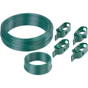   Feszítődrót készlet, Strend Pro Garden, zöld, átmérő: 2, 8 mm, hosszúság: 100 m + átmérő: 2, 0 mm, hosszúság: 25 m, acél, PVC bevonatú, kerítéshez, 4 db drótfeszítő (TC431054)