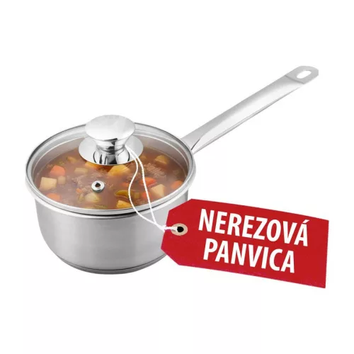 Nyeles lábas, MagicHome Chloe, 18 cm, 2 l, ezüst, üvegfedővel, 304 rozsdamentes acél, háromrétegű alj, indukciós kompatibilis, mosogatógépben mosható