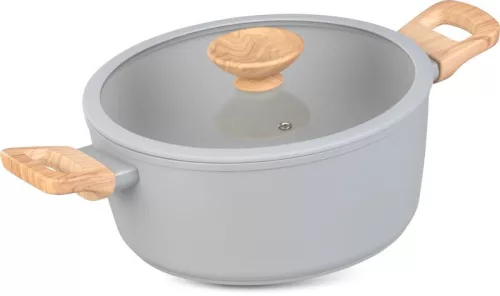Lábas, MagicHome, Harmony, 24 cm, 4 l, világosszürke, üvegfedővel, tapadásmentes, kerámia bevonat, indukciós, mosogatógépben mosható