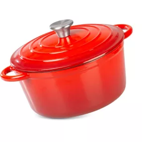   Lábas, MagicHome Castora Line, 24 cm, 4,0 l, piros, fedővel, zománcozott öntöttvas, sütőben használható, indukciós kompatibilis