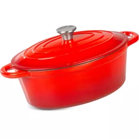   Lábas, MagicHome Castora Line, 30 cm, 4,4 l, piros, fedővel, zománcozott öntöttvas, sütőben használható, indukciós kompatibilis