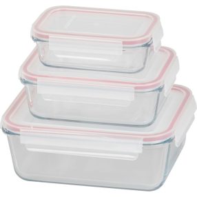   Tárolódoboz szett, MagicHome, átlátszó, 3 db, 400/900/1900 ml, téglalap alakú, fedéllel, hermetikusan záródó, mosogatógépben mosható