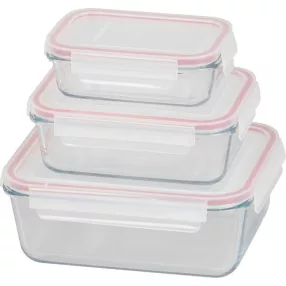   Tárolódoboz szett, MagicHome, átlátszó, 3 db, 400/900/1900 ml, téglalap alakú, fedéllel, hermetikusan záródó, mosogatógépben mosható
