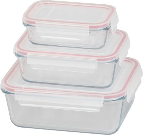 Tárolódoboz szett, MagicHome, átlátszó, 3 db, 400/900/1900 ml, téglalap alakú, fedéllel, hermetikusan záródó, mosogatógépben mosható