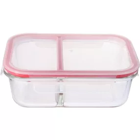   Tárolódoboz, MagicHome, átlátszó, 1,5 l, 22,5 x 17 x 7,5 cm, rekeszes, szilikon tömítés, üveg tál, műanyag fedél