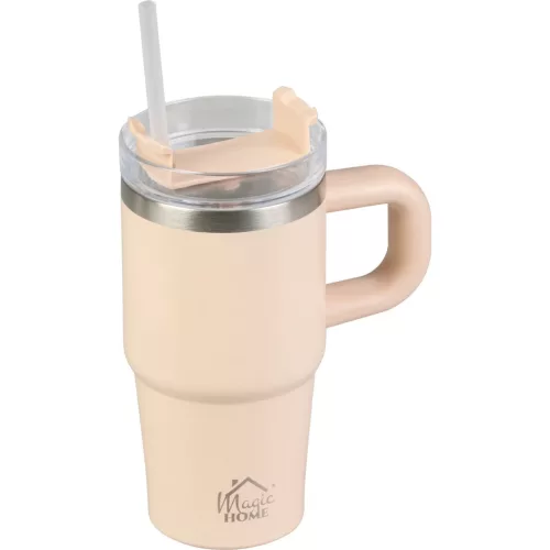Termosz, MagicHome, 550 ml, rozsdamentes acél, duplafalú, szívószálas, meleg és hideg italokhoz