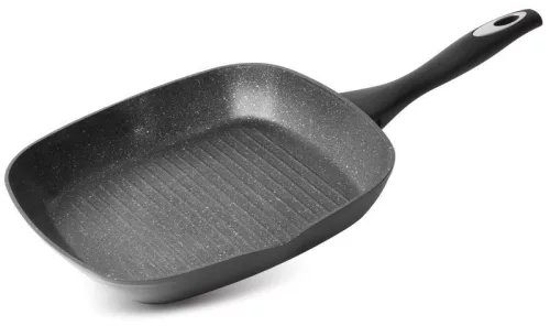 Grill serpenyő, MagicHome Black Line, 28 cm, fekete, márványbevonat, tapadásmentes, indukciós, szilikon bevonatú fogantyú