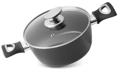 Lábas, MagicHome Black Line, 20 cm, 2,1 l, fekete, márványbevonat, tapadásmentes, indukciós alj, fedővel
