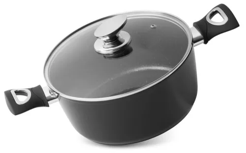Lábas, MagicHome Black Line, 24 cm, 4 l, fekete, márványbevonat, tapadásmentes, indukciós alj, fedővel