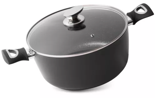 Lábas, MagicHome Black Line, 28 cm, 5,9 l, fekete, márványbevonat, tapadásmentes, indukciós alj, fedővel