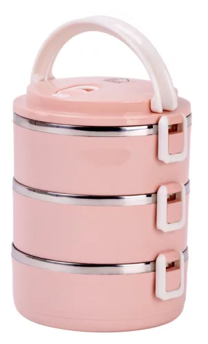 Tárolódoboz szett, MagicHome LB933, rózsaszín, 3 db, 1500 ml (3 x 500 ml), 200 x 150 x 62 mm, kerek, rozsdamentes acél betéttel, gumitömítéssel, légtelenítő szeleppel, hőtartó